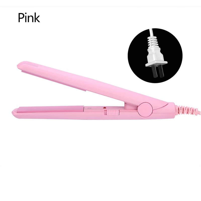 Hair Straightener, Flat Curler, 25W PTC Straightener and Curler in One Mini Straightener (Pink, US Plug)