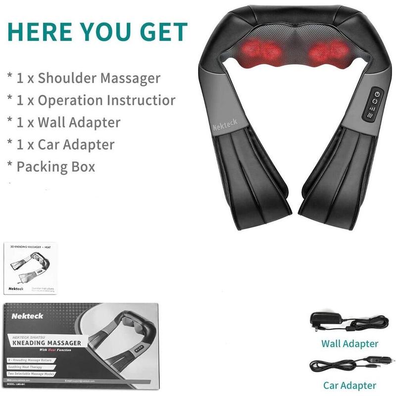 Nekteck Shiatsu Neck and Back Massager with Soothing Heat, Electric Deep Tissue