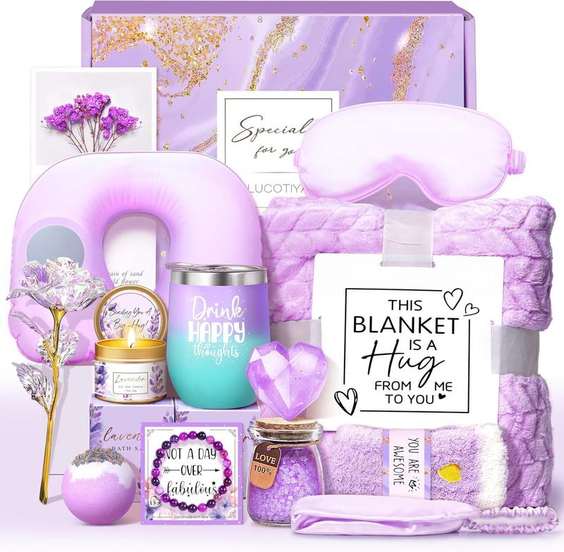 Birthday Gifts for Women, Self-Care Get Well Soon Basket, Lavender Relaxing Spa Set, Luxury Gift for Mom, Friends, Sister, Grandma, Unique & Thoughtful