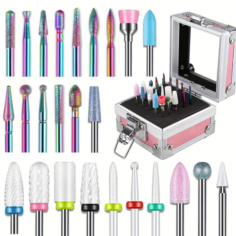 Nail Drill Bits Set with Holder & Sanding Bands, 25pcs Professional Nail Drill Bits Remove Acrylic Poly Nail Gel Nail Polish, Manicure & Pedicure Tools, Nail Kit for Beginners