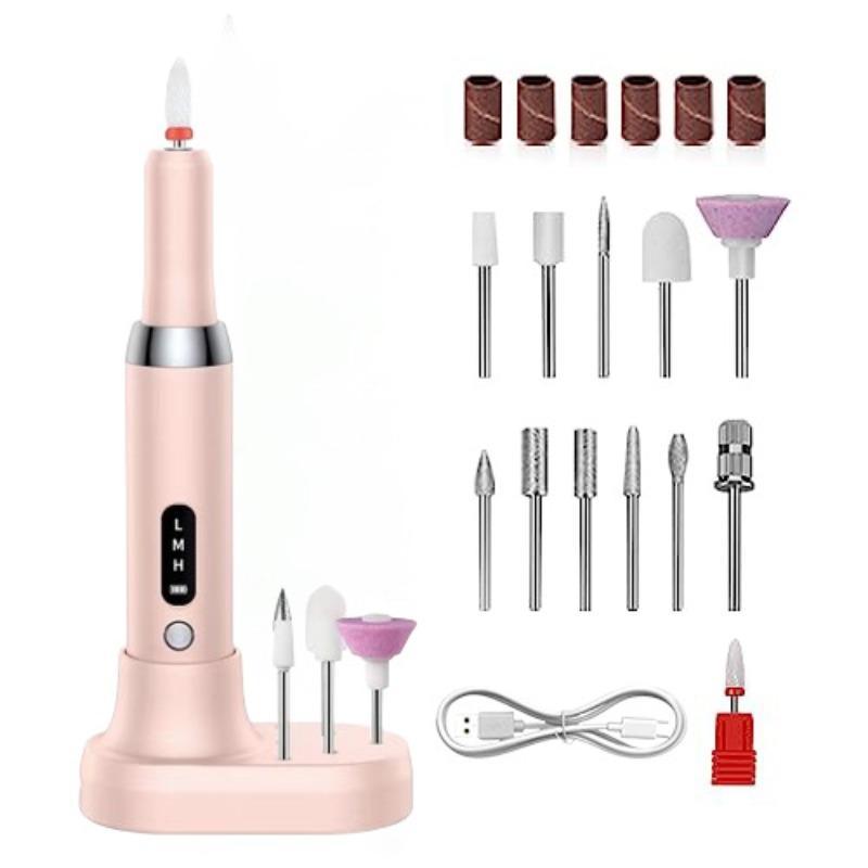 Nail Drill Kit, 1 Set Nail Drill Kit with 1 Count Charging Base & 12pcs Heads, Rechargeable Nail Drill Kit, Professional Nail Drill Kit for Women & Girls