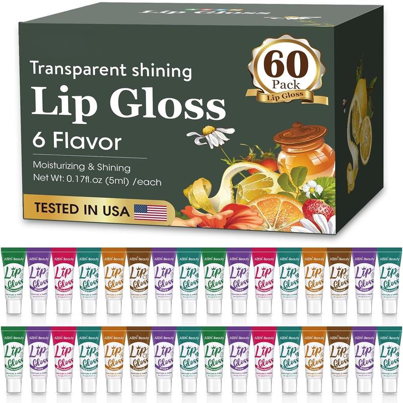 60 Pack Lip Gloss Set, Lip Oil for Dry Cracked Lips Moisturizing Hydrating Nourishing with Vitamin E, Clear Lip Gloss Bulk