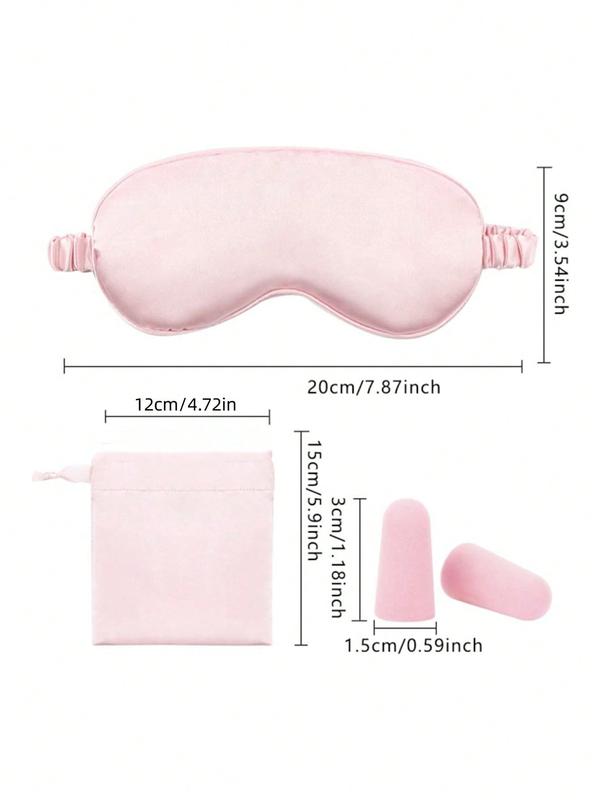 3pcs Set Double-Sided Silk-Like Sleep Eye Mask With Earplugs for Bedroom, Travel, Office, School - 100% Polyester