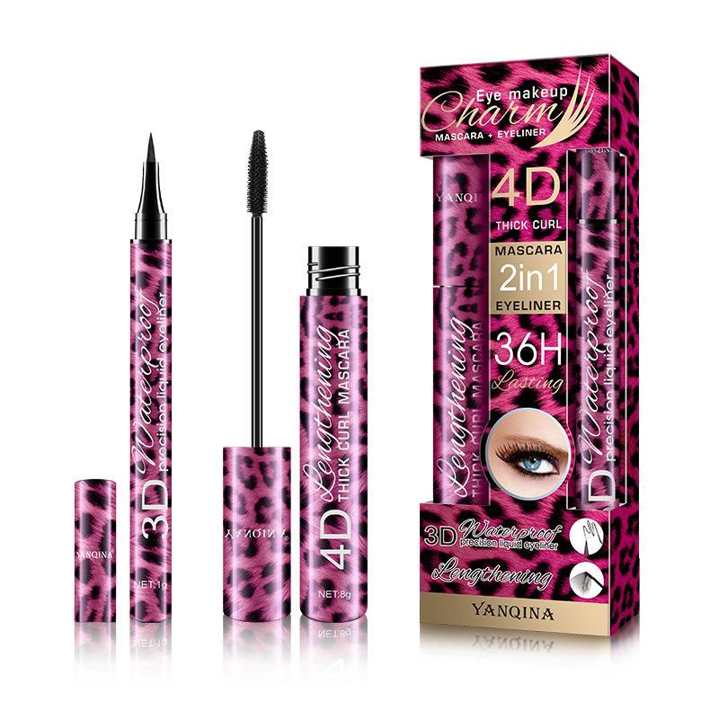 Long-lasting Eyelash Extensions Mascara & Eyeliner, Smudge Proof Lengthening Curling Mascara & Eyeliner Pen, Professional Eye Enhancement Makeup Kit