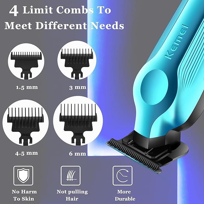 KEMEI Hair  for Men, Zero Gapped Cordless Hair Clippers   with T Blade,  Barber Clippers with LED Display, Black rechargeable beard trimmer Brush Removable