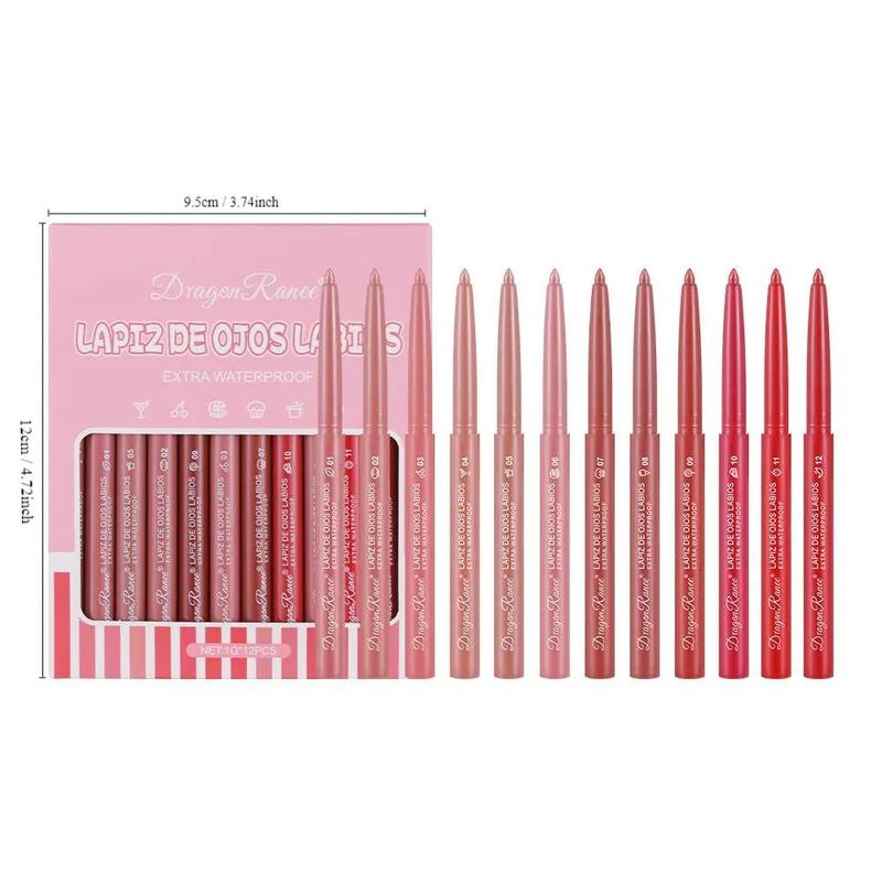 Long Lasting Matte Finish Lip Liner Set, 12pcs set Easy Coloring Lip Pencil, Lip Makeup Accessories for Girls & Women