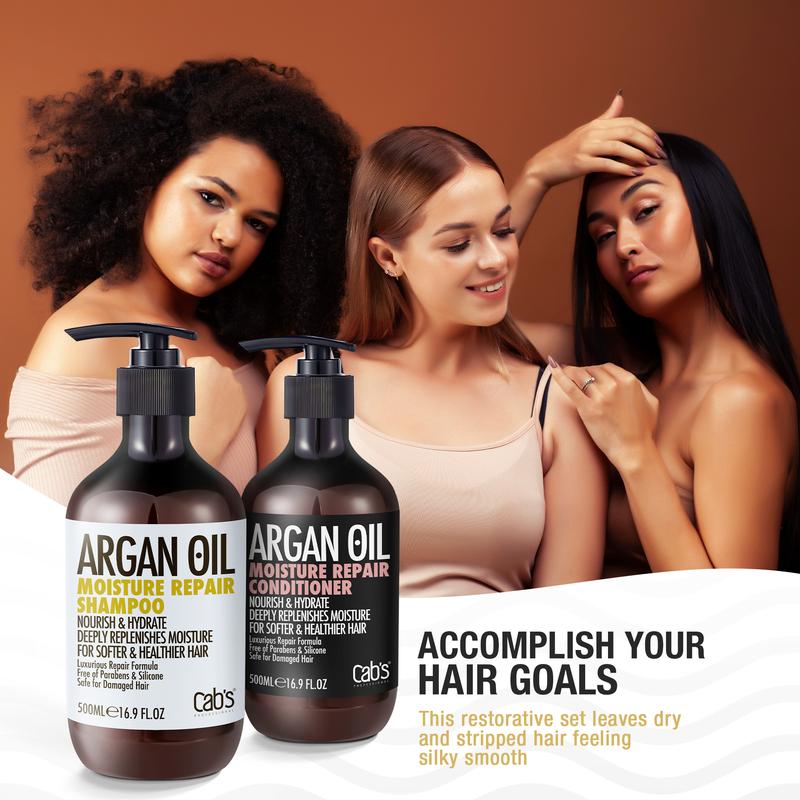 Cab's Argan Oil Repair Shampoo Conditioner Set, Thickening Treatment  - Best Gift for Damaged, Frizzy, Thinning or Color Treated Hair 16.9 fl oz