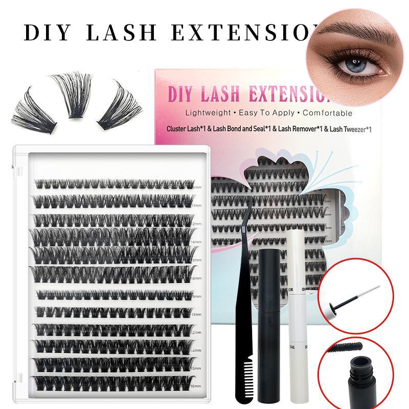 Eyelash Extension Set DIY 240 Pieces Eyelash Curler Eyelash Extension Set, 9-17mm Hybrid 30D 40D Volume Personalized Eyelash Set with Eyelash Adhesive and Sealed Eyelash Tweezers,, Easily Creates Charming Eyes Makeup Eyelashes Extensions Cosmetic