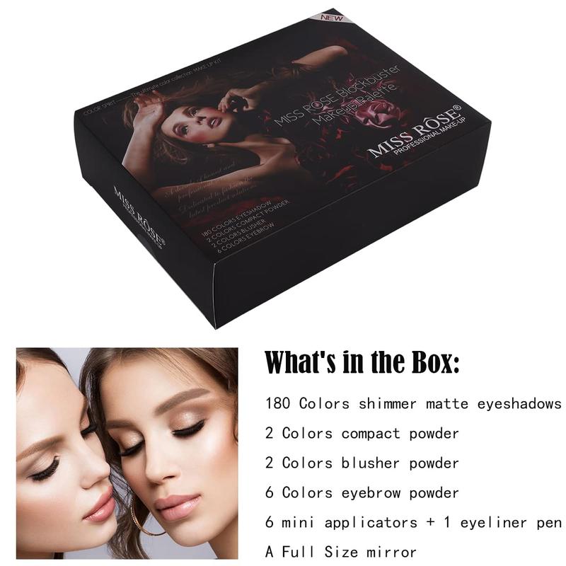 190 Colors Cosmetic Make up Piano Box Set,Combination with Eyeshadow  Facial Blusher  Eyebrow Powder  Eyeliner Pencil  Mirror,All-in-1 Makeup Gift Set (Color A)