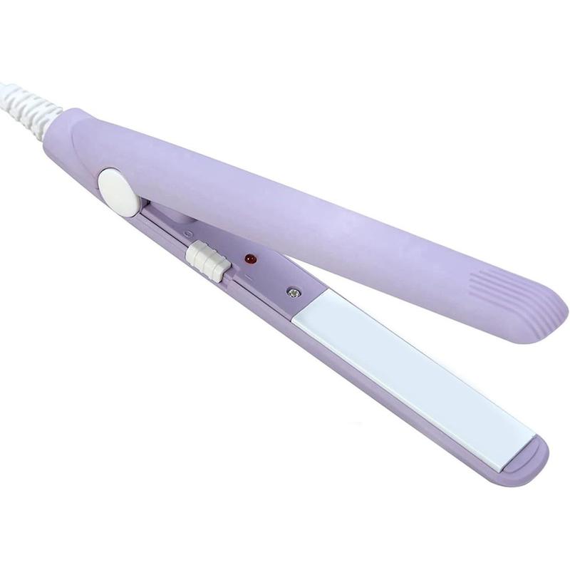 Mini Straightener 2 1 Straight and Curly Flat Iron Ceramic Tourmaline Plate 100-240V 20W US Plug (Purple)