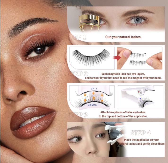 Magnetic Eyelashes Magnetic Lashes with Applicator No Glue or Eyeliner Clear Band Magnetic Eyelashes Look Like Lash Extension Natural Lashes