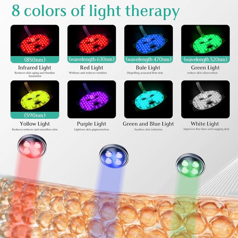 Red Light Therapy for Face, Led Contour Face Mask Light Therapy, 7+1 Color Near-infrared 850 Led Light Mask Portable and Rechargeable, Red Light Therapy At Home and Wireless Led Face Mask