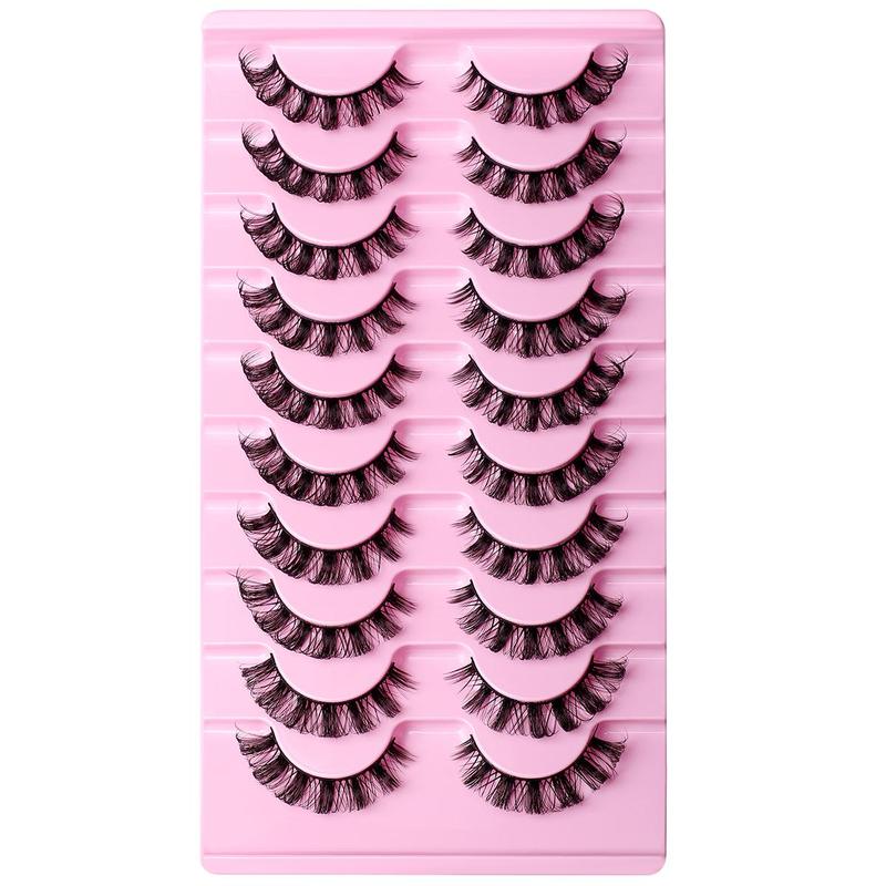 Russian Curled False Eyelashes, 10 Pairs Wispy Cluster Lashes, Natural Look Curl Eye Makeup Strip Lashes for Women & Girls Eye Extensions