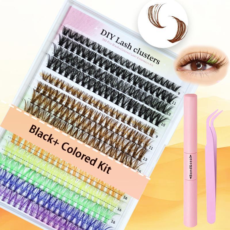 Mixed Length Individual False Eyelashes with Eyelash Glue & Tweezers, 1 Set Natural Look Eyelashes Extensions Kit, Eye Makeup Product for Women, Christmas Gift