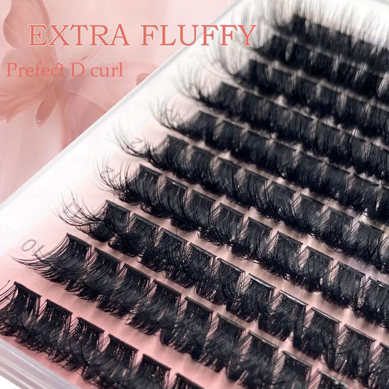 0.07 D Curling Fluffy DIY Cluster Eyelashes, 1 Box 5D 9-16mm Volume Segments Eyelashes Extensions, Fully and Dramatic Faux Handmade Easy for DIY Individual Eyelash At Home Makeup, Lash Clusters, Meatball In Makeup, Christmas Gift