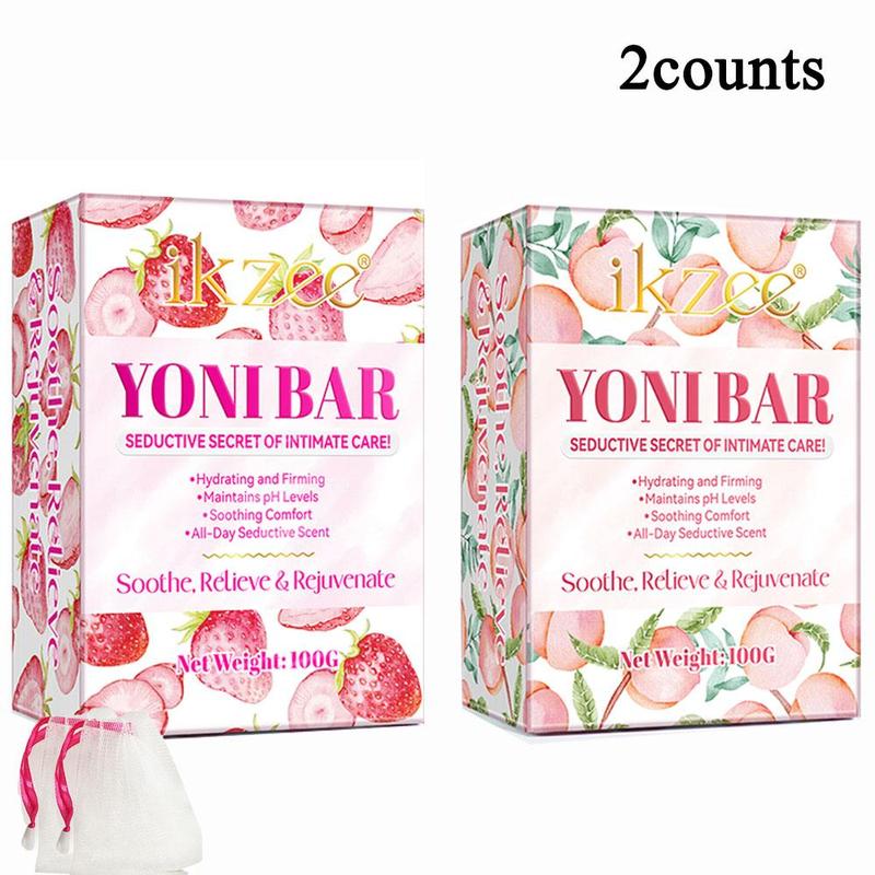 Peach & Strawberry Soap Set with 2 Counts Foaming Nets, 2 Counts Moisturizing Soap Bar for Soothing Dry Skin, Hydrating Body Wash & Body Care Products for Women