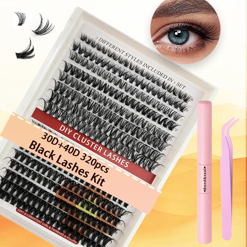 Mixed Length Individual False Eyelashes with Eyelash Glue & Tweezers, 1 Set Natural Look Eyelashes Extensions Kit, Eye Makeup Product for Women, Christmas Gift