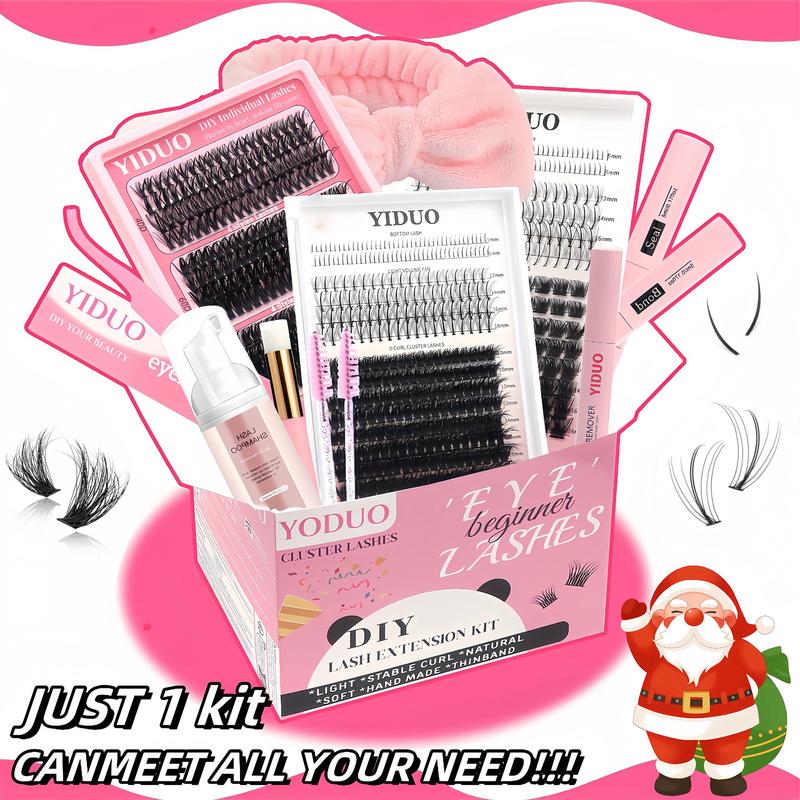 Mixed Length Individual False Eyelashes Kit, Natural Look Eyelash Extensions with Lash Bond and Seal & Remover & Tweezers & Brush & Headbands & Wristbands, Etc. Self Grafting Curl Eyelashes, Eye Makeup Enhancement False Eyelashes