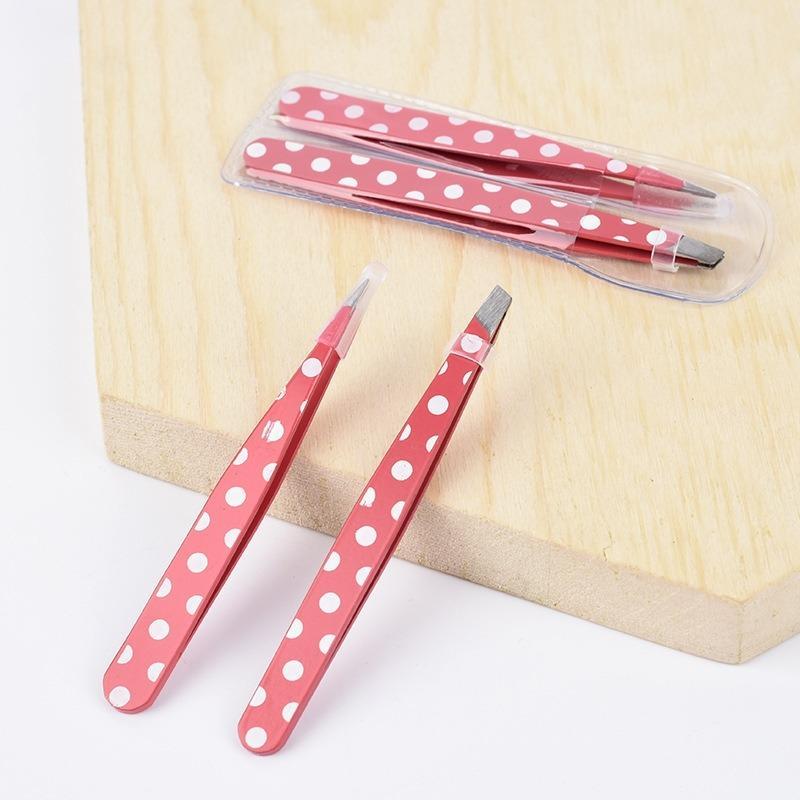 2pcs Portable Polka Dot Pattern Eyebrow Tweezers, Hair Removal Tweezers, Professional Makeup Tools for Women & Girls