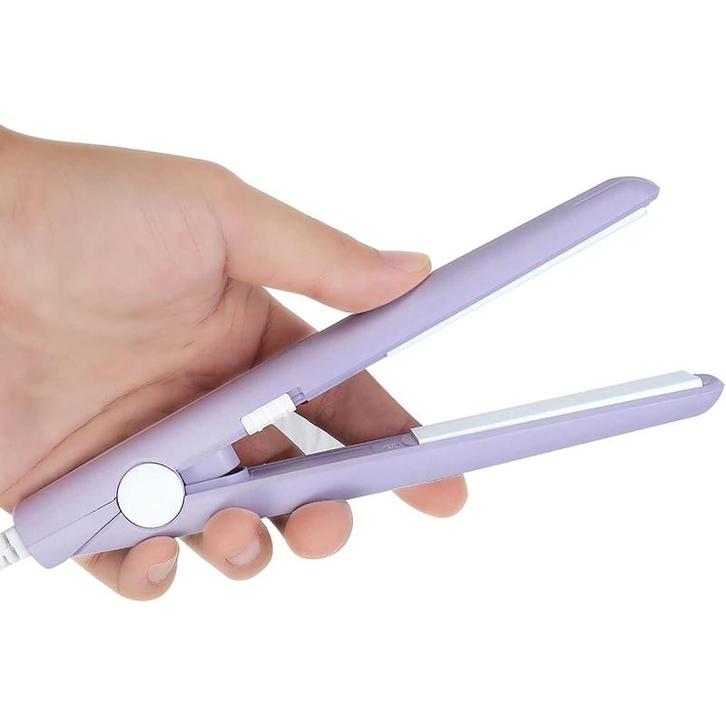 Mini Straightener 2 1 Straight and Curly Flat Iron Ceramic Tourmaline Plate 100-240V 20W US Plug (Purple)