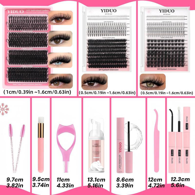 Mixed Length Individual False Eyelashes Kit, Natural Look Eyelash Extensions with Lash Bond and Seal & Remover & Tweezers & Brush & Headbands & Wristbands, Etc. Self Grafting Curl Eyelashes, Eye Makeup Enhancement False Eyelashes