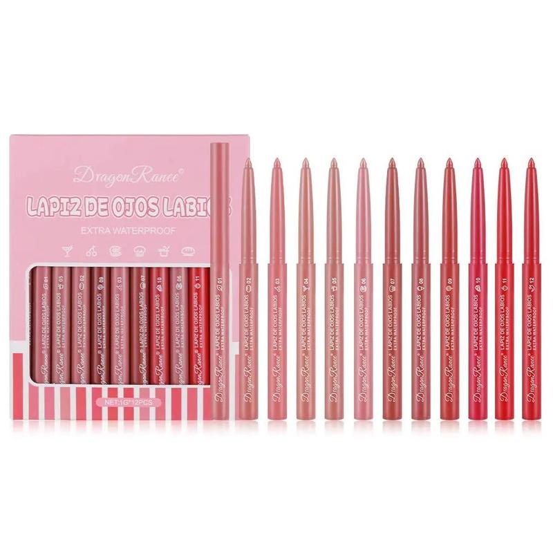 Long Lasting Matte Finish Lip Liner Set, 12pcs set Easy Coloring Lip Pencil, Lip Makeup Accessories for Girls & Women