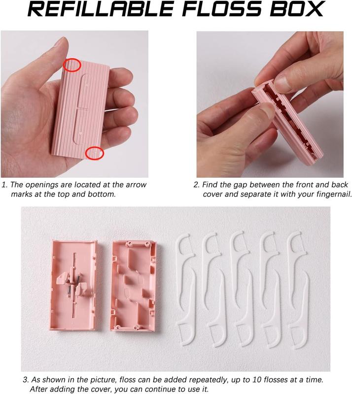 Pink  Floss Portable Case, Storage 10 Picks  Floss in Box.  Tool for Cleaning  and  Care. Portable Travel Floss is  for Dinners, Dating, Travel, Hotels.(Pink)