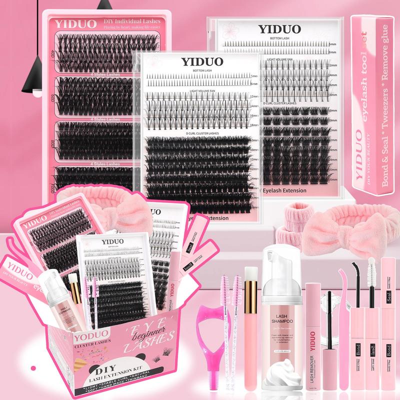 Mixed Length Individual False Eyelashes Kit, Natural Look Eyelash Extensions with Lash Bond and Seal & Remover & Tweezers & Brush & Headbands & Wristbands, Etc. Self Grafting Curl Eyelashes, Eye Makeup Enhancement False Eyelashes