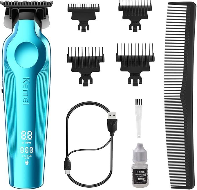 KEMEI Hair  for Men, Zero Gapped Cordless Hair Clippers   with T Blade,  Barber Clippers with LED Display, Black rechargeable beard trimmer Brush Removable