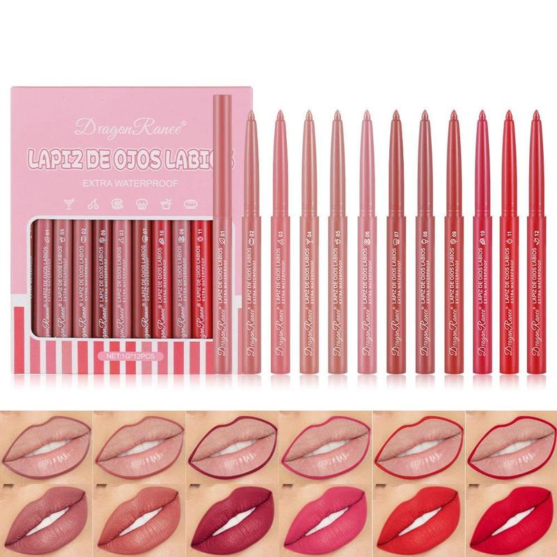 Long Lasting Matte Finish Lip Liner Set, 12pcs set Easy Coloring Lip Pencil, Lip Makeup Accessories for Girls & Women