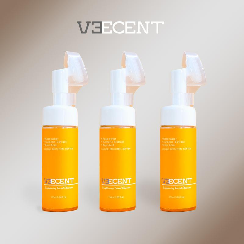 3pcs Black Friday Veecent 150ml Turmeric + Kojic Acid Foaming Facial Cleanser + Silicone Brush Cleansing Skincare