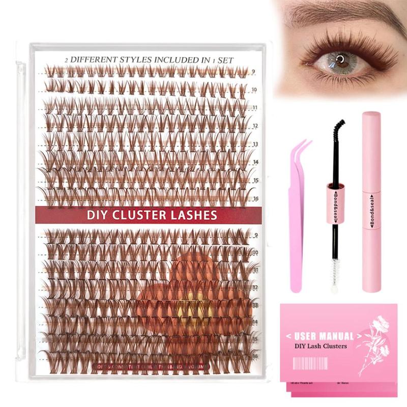 Mixed Length Individual False Eyelashes with Eyelash Glue & Tweezers, 1 Set Natural Look Eyelashes Extensions Kit, Eye Makeup Product for Women, Christmas Gift