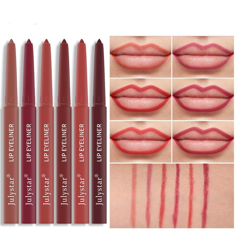 6-color Smooth Lip Liner, 6pcs set Waterproof Long-lasting Lipstick Pen, Multifunctional Lip Makeup Pencils for Daily Use