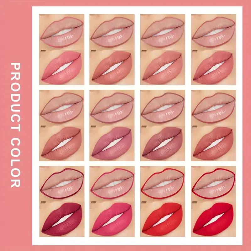 Long Lasting Matte Finish Lip Liner Set, 12pcs set Easy Coloring Lip Pencil, Lip Makeup Accessories for Girls & Women