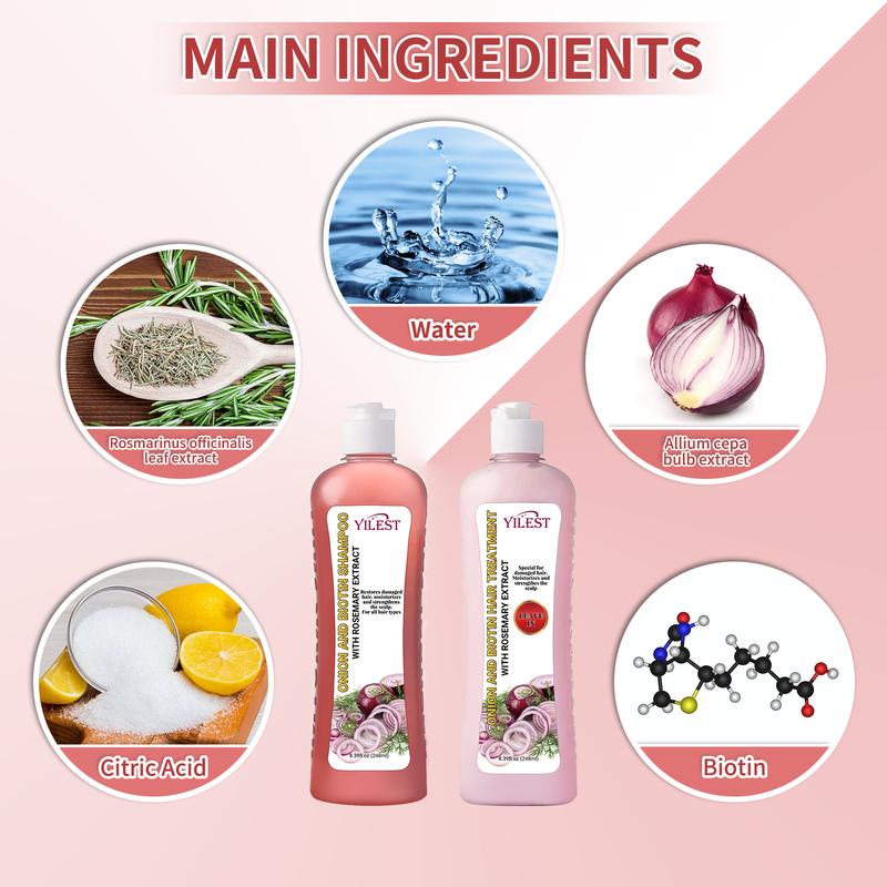 Onion, Rosemary and Biotin Shampoo and Conditioner Set for All Hair Types Makes Hair Stronger, Thicker, Softer and Shinier Hair Moisturizing Conditioner Hair Care Onion Rosemary Moisturizer Cleanser Comfort Clean Moisturizing