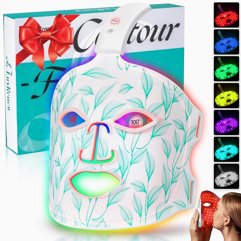 Red Light Therapy for Face, Led Contour Face Mask Light Therapy, 7+1 Color Near-infrared 850 Led Light Mask Portable and Rechargeable, Red Light Therapy At Home and Wireless Led Face Mask