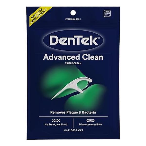 DenTek Triple Clean Advanced Clean Floss Picks, No Break & No Shred Floss, 150 Count, (Packaging May Vary)