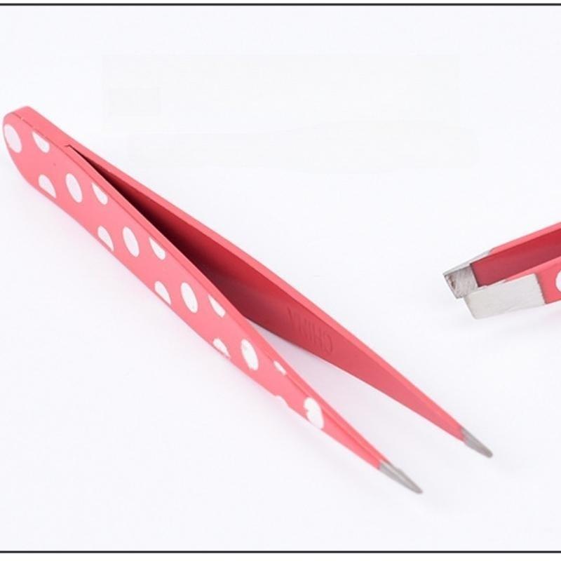 2pcs Portable Polka Dot Pattern Eyebrow Tweezers, Hair Removal Tweezers, Professional Makeup Tools for Women & Girls