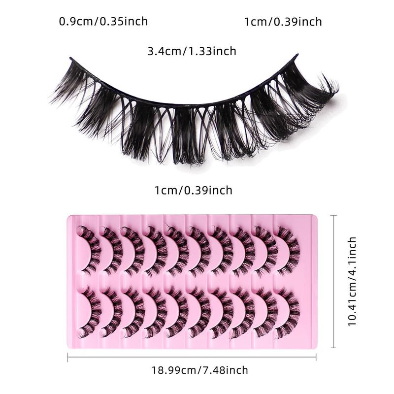 Russian Curled False Eyelashes, 10 Pairs Wispy Cluster Lashes, Natural Look Curl Eye Makeup Strip Lashes for Women & Girls Eye Extensions