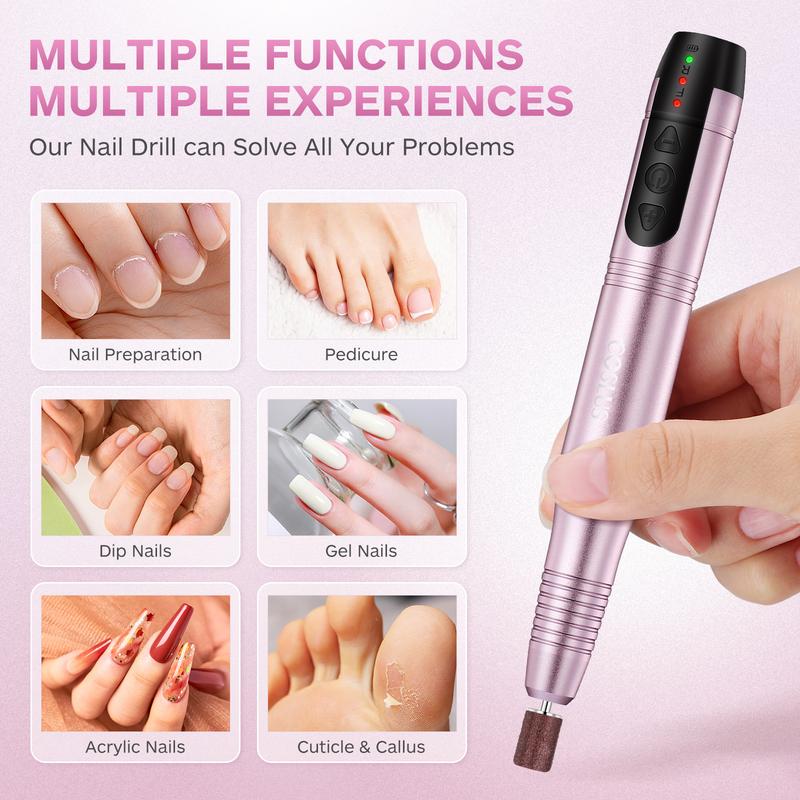 COSLUS Cordless Nail Drill Electric File: Professional for Acrylic Gel Dip Powder Nails Portable Nail Drill Machine Kit for Manicure Pedicure Nail Set, 6 Hours Battery Life, Low Heat & Vibration. For Hand and Toe Nails. Nail Care Nail Art Cutics Uv