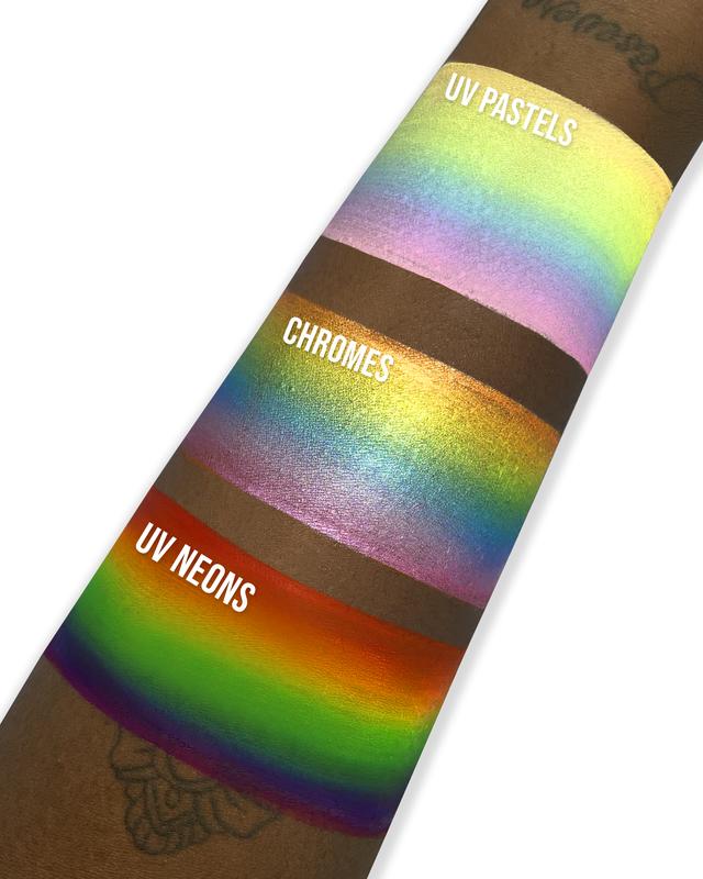 UV NEON RAINBOW SPLIT LINER, WATER-ACTIVATED GRAPHIC LINER