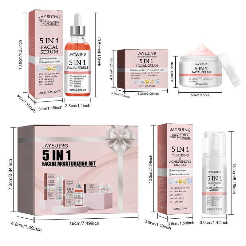 Jaysuing 5-in-1 Hyaluronic Acid Facial Moisturizing Set Hydrates, Moisturizes & Firms Skin Hyaluronic Acid Firming Face Serum  Vitamins