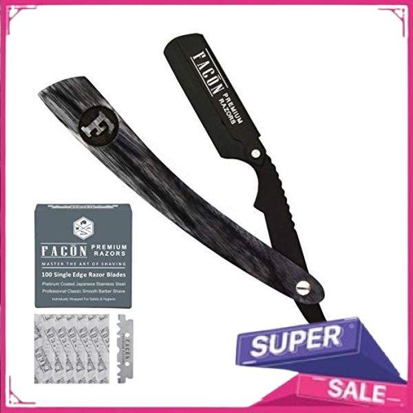 100 BLADES + Facón Professional Wooden Straight Edge Barber Razor - Salon Quality Cut Throat Shavette