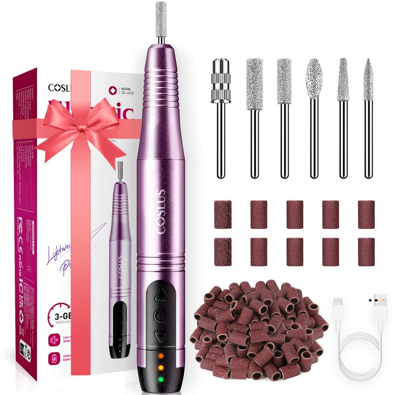 COSLUS Cordless Nail Drill Electric File: Professional for Acrylic Gel Dip Powder Nails Portable Nail Drill Machine Kit for Manicure Pedicure Nail Set, 6 Hours Battery Life, Low Heat & Vibration. For Hand and Toe Nails. Nail Care Nail Art Cutics Uv