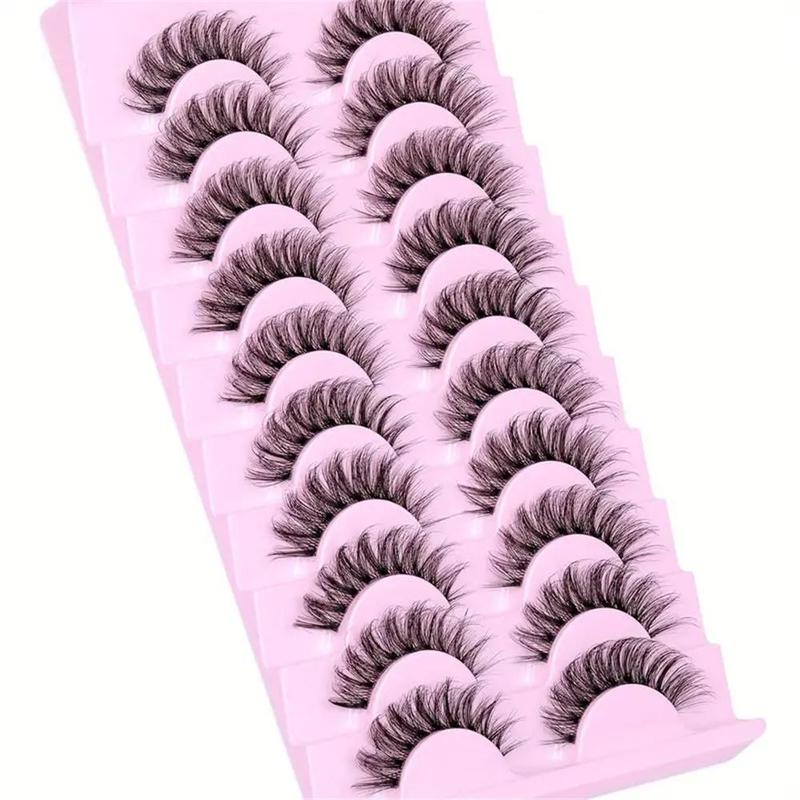 Fluffy False Eyelashes, 10 Pairs Wispy Cat Eye Look Faux Cluster Lashes, Natural Curling Eye Makeup Strip Lashes, Full Volume Eyelash for Lashes Extensions