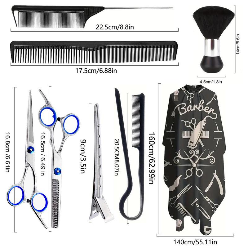 Professional Haircutting Tool Set, 1 Set Hair Cutter & Thinning Cutter & Hair Sweeper & Comb & High Quality Barber Cape & Hair Clippers for Barbers and Home