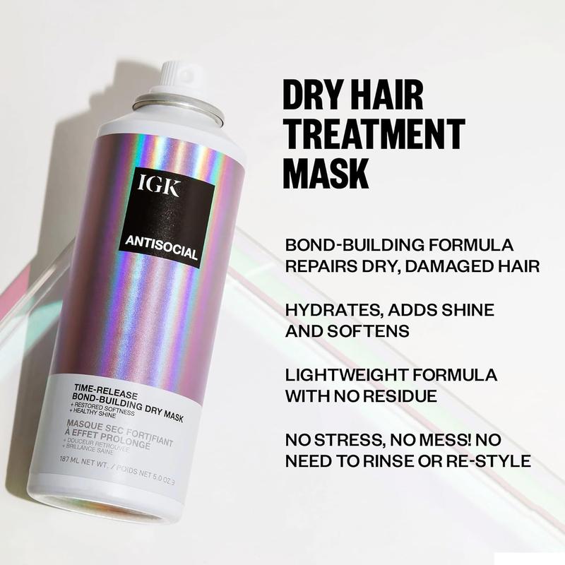 IGK ANTISOCIAL Bond-Building Dry Hair Mask | Repair + Soften + Shine | Vegan + Cruelty Free |