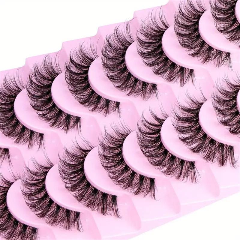 Fluffy False Eyelashes, 10 Pairs Wispy Cat Eye Look Faux Cluster Lashes, Natural Curling Eye Makeup Strip Lashes, Full Volume Eyelash for Lashes Extensions