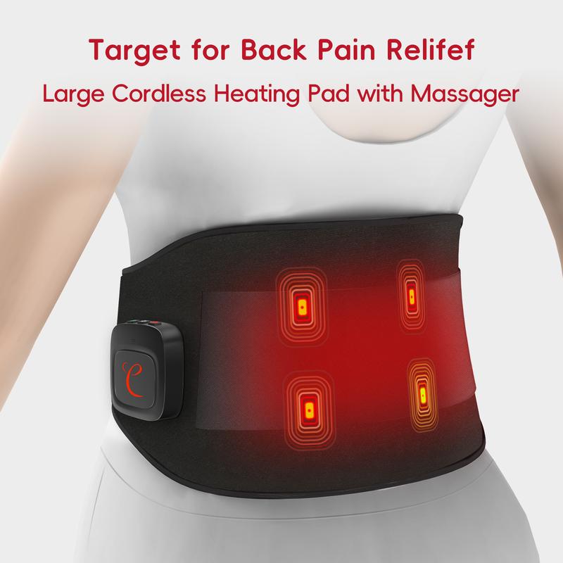 Comfytemp Large Cordless Heating Pad with Massager for Back, App Control Portable Back Massager with Heat, Wireless Heating Pads for Cramps, Wearable Lower Back Massager Gifts for Dad Mom Comfort