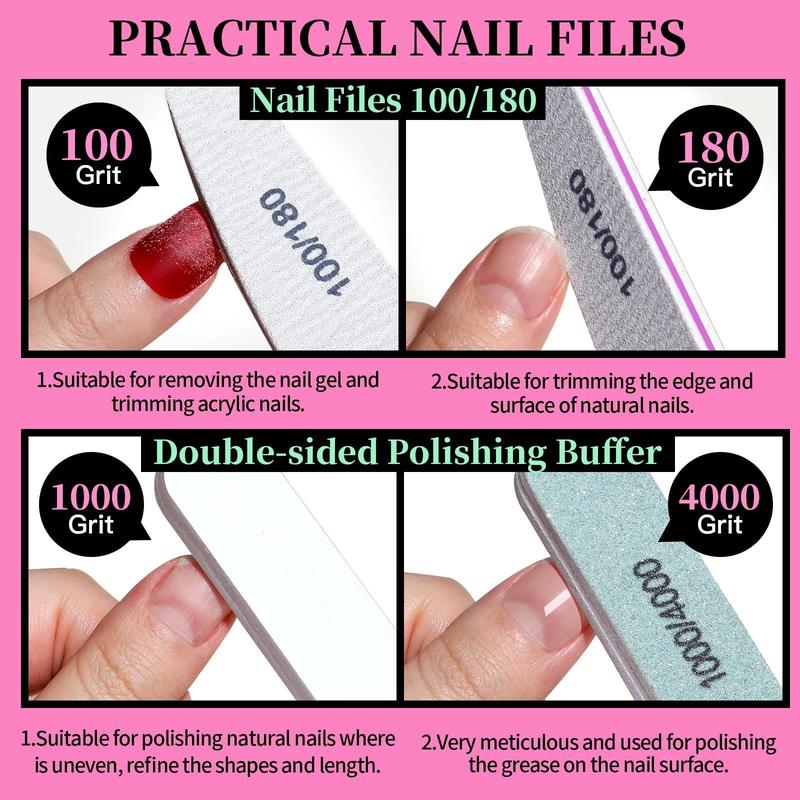 Tool Kit, Nail Files 100 180, Nail Buffer Block, Cuticle Nippers, Cuticle Trimmer, Pusher, Nail Lifter Manicure for Ingrown Toenails